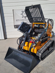 ATS-T460 mini skid steer with the engine hood open, showing the engine, oil cooler fan and hydraulic lines