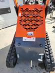 AGT YSRT14 mini skid steer from behind: vented orange engine cover, gray rear panel with lifting eyes and rubber tracks