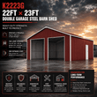 Feature graphic for the 22x23x13 red-brown double garage: spacious storage, two large door openings