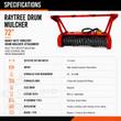 Raytree drum mulcher spec sheet: 72in effective cutting width, hydraulic piston motor, 30-45 GPM, bolt-on teeth
