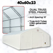 40x60x23 fabric building's dual truss frame: 2.36 in galvanized steel arch tubes at 10 ft arch spacing