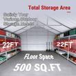 Interior of the 22x23x13 double garage with storage-area and dimension callouts overlaid