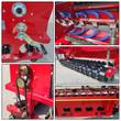 No till seed drill details: chain and sprocket seed drive, blue seed tubes to the openers, toothed packer roller