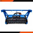 Blue drum mulcher: full-width rotor with bolt-on teeth, hydraulic hoses and valve block on the push frame