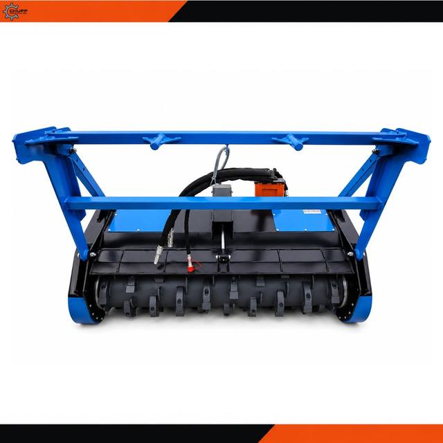Raytree 72-inch drum mulcher, front view of the mount frame and rotor
