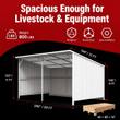 Dimension diagram of the 20x12 livestock shed: 800 lbs, 11-9ft heights, crate 40x85x14 in