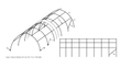 Frame sketch of the Model 2040 hoop building: galvanized arch tubes and purlins, 6.1 x 12.2 x 3.66 m, with side elevation