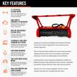 Raytree drum mulcher features graphic: 72in cutting width, piston motor, bolt-on teeth, 3 hydraulic lines, case drain