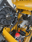 AGT MX-MRT14 mini skid steer engine bay: 12V hydraulic oil cooler fan, gas engine, hydraulic pump and battery