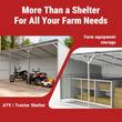 Lifestyle graphic: the 25x12 livestock shed used for ATV/tractor shelter and hay/feed storage