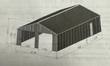 Dimension drawing of the 45x25 steel barn: 46 ft long, 14.2 ft peak, two 8.5 ft door bays and side door
