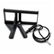 Skid steer tree and post puller: serrated steel jaws, hydraulic cylinder and quick-connect hoses on a quick-attach frame