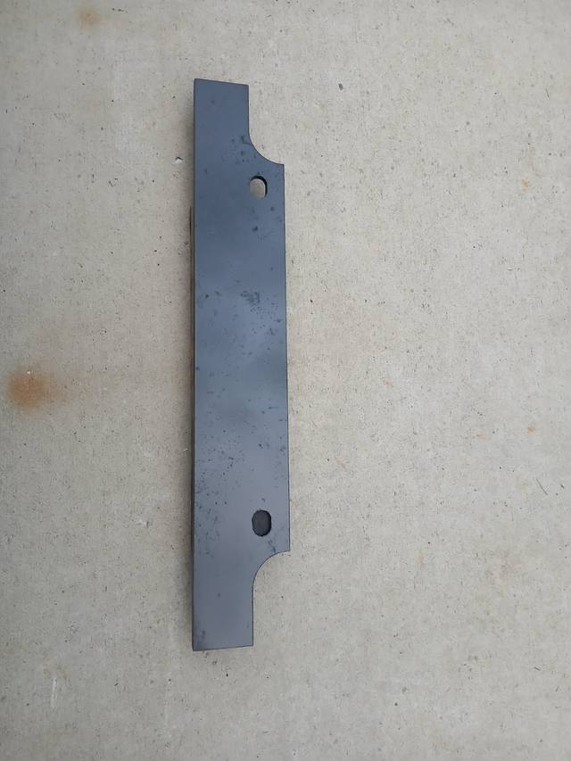 Flat black steel weld-on adapter bar with two slotted holes and notched ends
