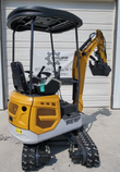 IRE18P mini excavator with black canopy, mesh engine vents and boom raised to the side