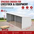 Dimension graphic of the 25x12 livestock shed: 983 lb, 11 ft front, 9 ft back height