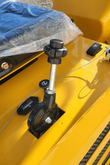 AGT MX12R mini excavator side controls: throttle lever, hour meter, work-light rocker switch and keyed ignition