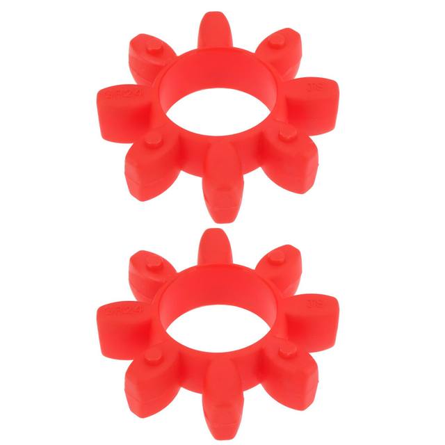Two red 8-lobe polyurethane GR24 jaw coupling spider inserts