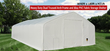 Dual truss fabric storage shelter, white 30 oz PVC cover, roll-up drive-through door and man door in the end wall