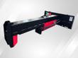 Raytree RMLS18T log splitter, black frame, red cylinder panel and skid steer quick-attach plate