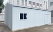 White 28x25 metal workshop, sliding side window and double doors at the far end