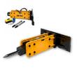 Wolverine ZW-750 hydraulic hammer on its universal skid steer mount plate, with chisels and toolbox