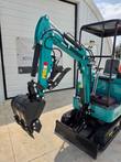 CFG H16R mini excavator, boom raised with bucket and thumb attachment, front dozer blade visible