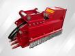 Red Raytree excavator mulcher: twin mounting pins, chain guard, claw teeth and cat 12-20 ton decal