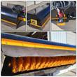 GIYI box broom details: black hood with yellow scraper strip, hydraulic drive motor, couplers, orange poly-wire bristles