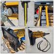AGROTK 680 breaker hammer details: quick couplers, chisel length measured with a tape, mount bracket and hose routing
