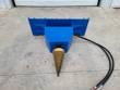 Blue GIYI log splitter, overhead angle showing the quick-attach mounting and gold screw cone