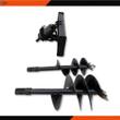 Chupp Industrial graphic of the Wolverine auger: drive head with skid steer mount and two auger bits on white
