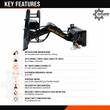 Landhonor articulating brush cutter features graphic: 90-degree swing, 96in reach, in-cab control kit, case drain line