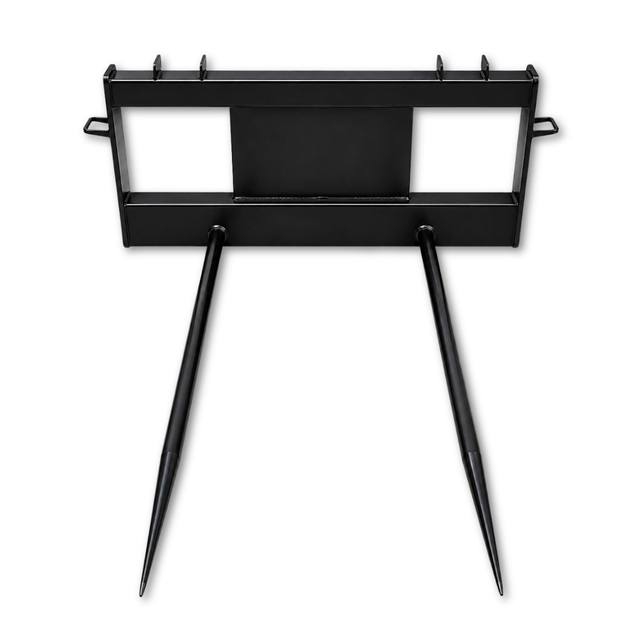 JCT double bale spear, black quick-attach frame with two tapered 42-inch tines spaced 25 inches apart