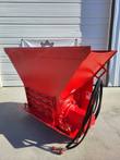 Red Raytree RMBC72 hydraulic block crusher attachment, open feed hopper, forklift pockets and hydraulic hoses