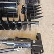 Root rake, earth auger and hydraulic auger drive close together, mini excavator attachment set