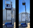 Genie GR-20 vertical mast lift side by side, platform partly raised and mast fully extended