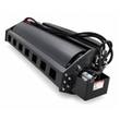 Wolverine vibratory roller: black drum, slotted frame, hydraulic motor and quick-connect hoses at the mount plate