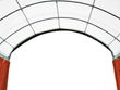 Container shelter's white PVC arch on galvanized tubing, spanning the gap between two shipping containers
