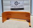 Orange 84-inch snow plow blade, white poly cutting edge and bolted end plates