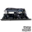 JCT vibratory plate compactor, side view, hydraulic motor, hose coil and quick-attach frame