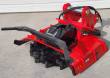 Red Captok excavator disc mulcher, black toothed cutting disc, push bar and pin-on excavator mount