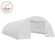 Product render of the white PVC replacement cover on a hoop frame, front door open; cover only, frame not included