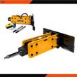 Wolverine ZW-750 hydraulic hammer product graphic: full unit, chisels, tools and mounting plate
