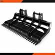 Wolverine land leveler: black steel frame, row of bolt-on cutting teeth, slatted screening bars and quick-attach plate