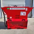 Raytree 72in block crusher in red, rear view: quick-attach mount plate, vented hopper and Chupp Industrial decal