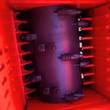Raytree 72in block crusher rotor: carbide-tipped teeth on the drum inside the red crushing chamber
