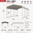 Dimension diagram of the 11x20 all-steel carport: 9ft height, 7.83ft wall height, 11ft opening