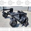 Landhonor power rake, angled view, dual gauge wheels and hydraulic hose routing
