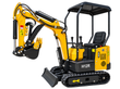 Yellow AGT H12R mini excavator, open serrated thumb above the toothed bucket, canopy over the seat, backfill blade
