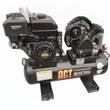 Black AGT Industrial gas-engine air compressor, belt-driven twin-cylinder pump on a horizontal tank with steel skid feet